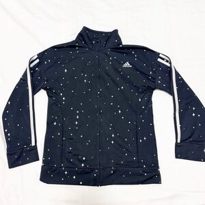Adidas Kids Girls Black Track Jacket w/ Star Sparkle Pattern Coat Youth 10/12